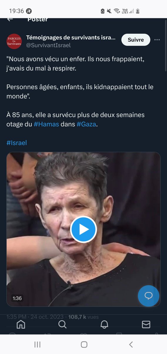 Merdouillettes's tweet photo. La propagande bat son plein. Selon les sources, cette mamie raconte que le hamas a été gentils avec les otages, ou qu'ils ont vécu un enfer...

Il est peut être temps de ne pas surtweeter sur le conflit pour éviter de propager des fakenews... https://t.co/peXX3mzDTb