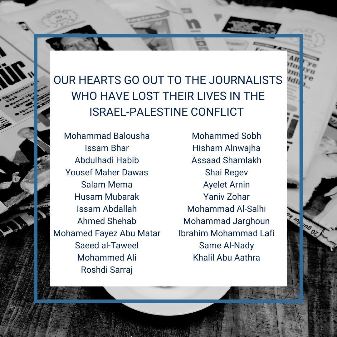 Sourceable_Inc's tweet photo. Our hearts are heavy as we remember the journalists who lost their lives in the Israeli-Palestine conflict. No journalist should ever become a target of war. Let us stand together for the freedom of the press and the pursuit of truth.

Source: @pressfreedom https://t.co/UNVTr8VvMl