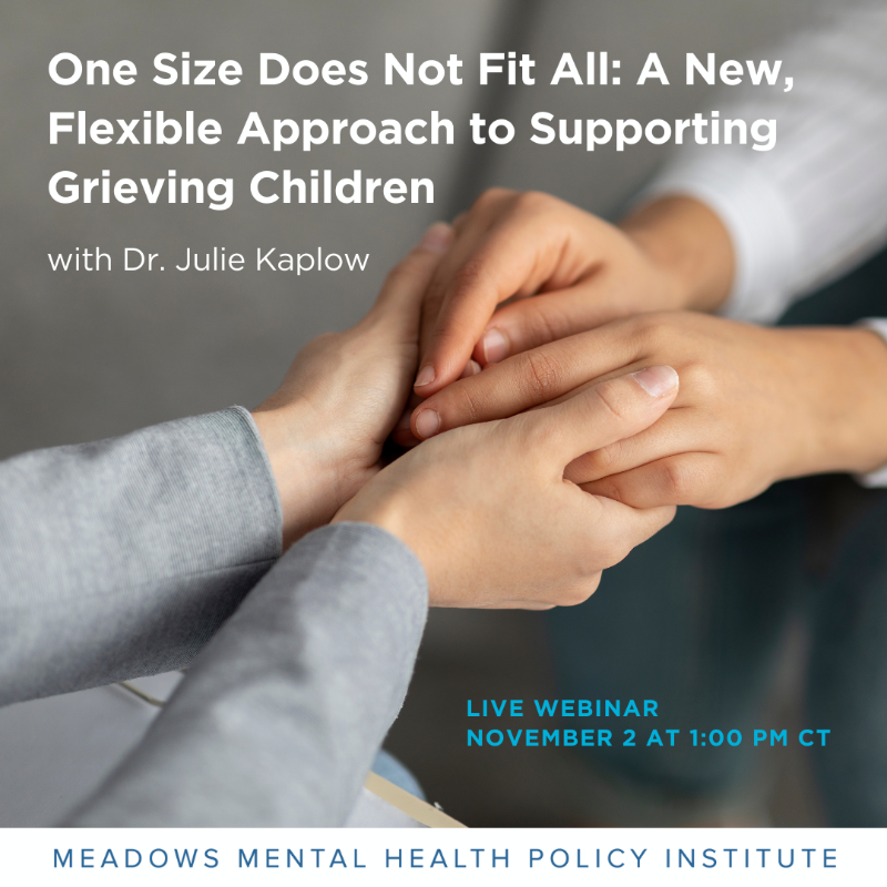 MeadowsInst's tweet photo. We're kicking off #ChildrensGriefAwarenessMonth in November with a LIVE webinar next Thursday, 11/2 at 1:00PM CT, in which our #grief expert @JulieKaplow will discuss her new book, “Multidimensional Grief Therapy: A Flexible Approach to Assessing and Supporting Bereaved Youth.”