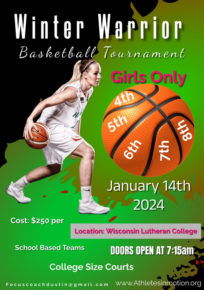 WLC_WBB's tweet photo. Attention all youth girls players/coaches! WLC WBB is partnering with Athletes in Motion to host a Winter Warrior Basketball Tournament on January 14th. The tournament is open to any school based girls teams from 4th-8th grade. Follow the link below⬇️
https://t.co/Lfm2X2ygwT https://t.co/AuQtXNQe6Y