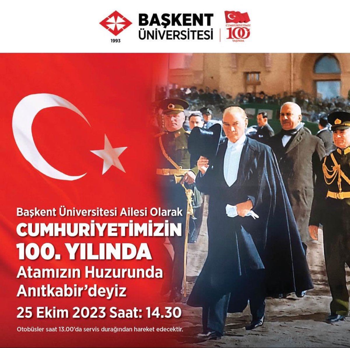 Cumhuriyetimizin 100. Yılını Kutladığımız haftanın 3. Gününde, Yarın Ata’mızın huzuruna çıkıyoruz..
Yaşasın ATATÜRKİYE!!!