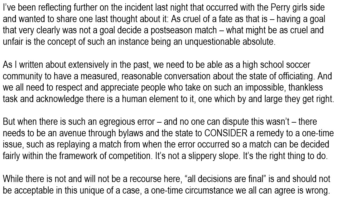 ⚽️ One last stream of consciousness about the Perry situation last night, and this will be the last thing I say about it because, obviously, at this point it's futile