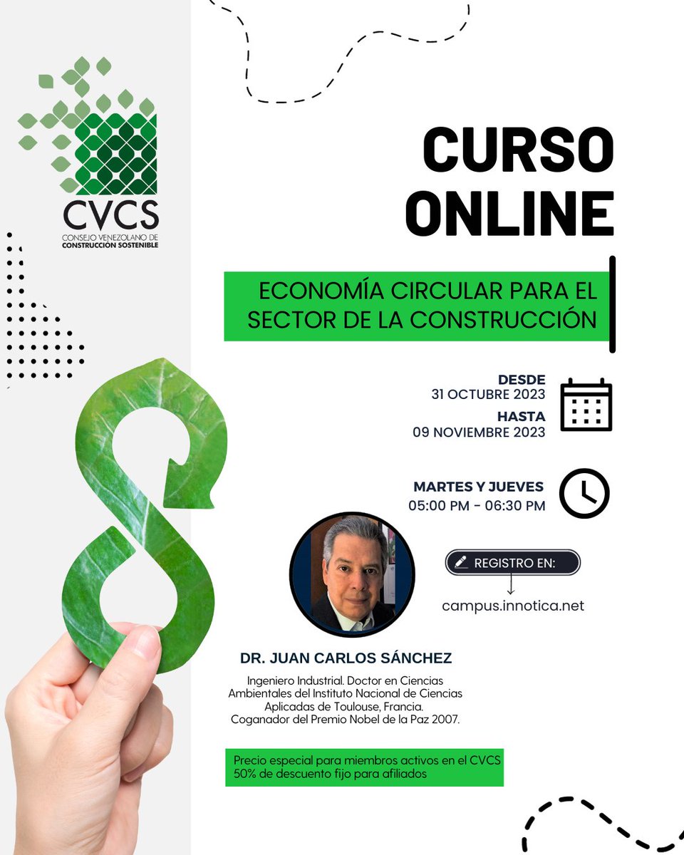 CampusInnotica's tweet photo. ¿Quieres aprender sobre #economiacircular para el Sector de la #construccion? el #31Oct el Dr. Juan Carlos Sanchez dará inicio a un Curso Online de 8 horas academicas distribuidas en 4 clases. Más información, haciendo clic al siguiente enlace https://t.co/VjzeDpHVkl https://t.co/nIKPrfQjNB