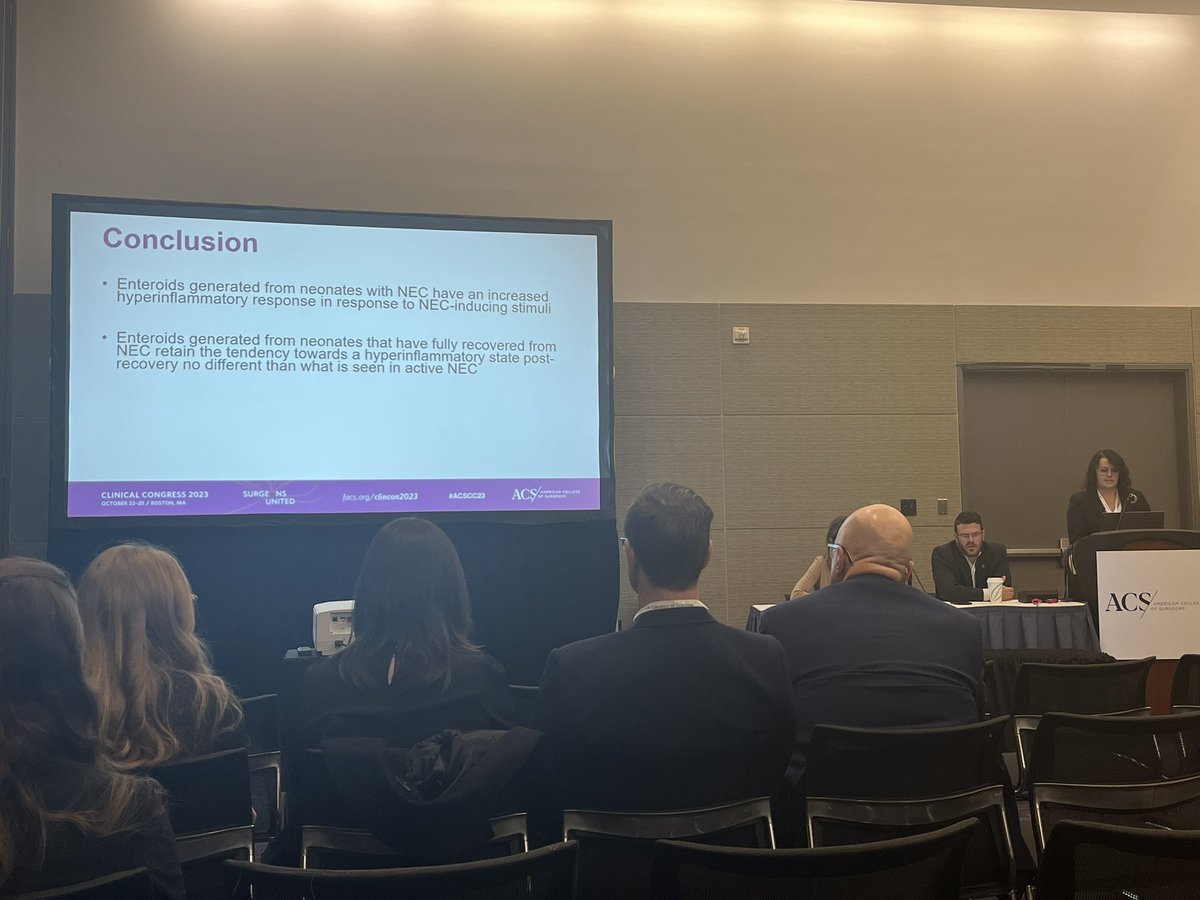 Rockstar <a href="/kbsnyder9/">Brooke Snyder</a> discussing the hyper inflammatory state present in neonatal intestine after recovery from NEC. #aworldwithoutNEC <a href="/NECsociety/">NEC Society</a> <a href="/AmCollSurgeons/">American College of Surgeons</a> <a href="/CJHunter18/">Catherine Hunter</a> <a href="/OUPedSurg/">OU Children’s Ped Surg Fellowship</a> #ACSCC23