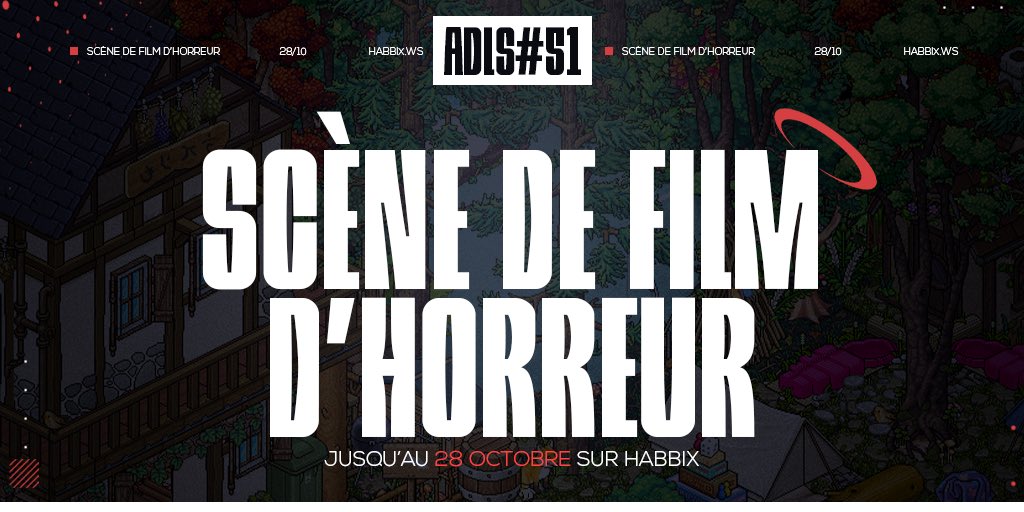 Un nouvel ADLS est disponible sur le thème scène de film d'horreur ! Vous avez jusqu'au 28 octobre pour participer ! #Habbo #Habbix #PixelArt #HabboBuild