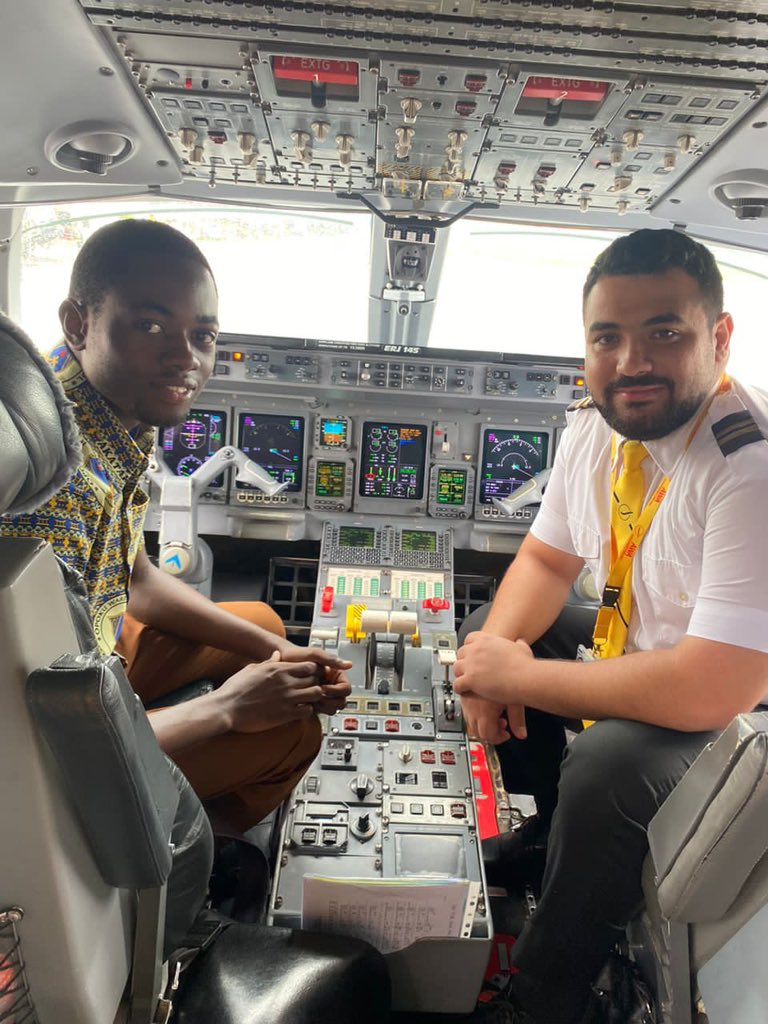 NSMQGhana's tweet photo. The contestants from Opoku Ware School came to Accra today via @flyafricaworld to prepare for the #NSMQ2023 Grand Finale - they had the opportunity to meet the pilot, an OWASS old boy, Katakyie Said Naaman [BN525].

Thank you AWA for another beautiful moment.

#NSMQ30 https://t.co/mOVaHGbsWa