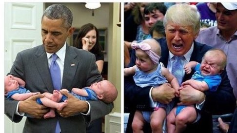 dandersen9465's tweet photo. @CalltoActivism Poor MAGA Babies, lol,
Trump just makes them cry,
I doubt Trump held his own children often
  However,
President Obama knows how to hold 
children like a father, lol. https://t.co/00n4bpWyTH