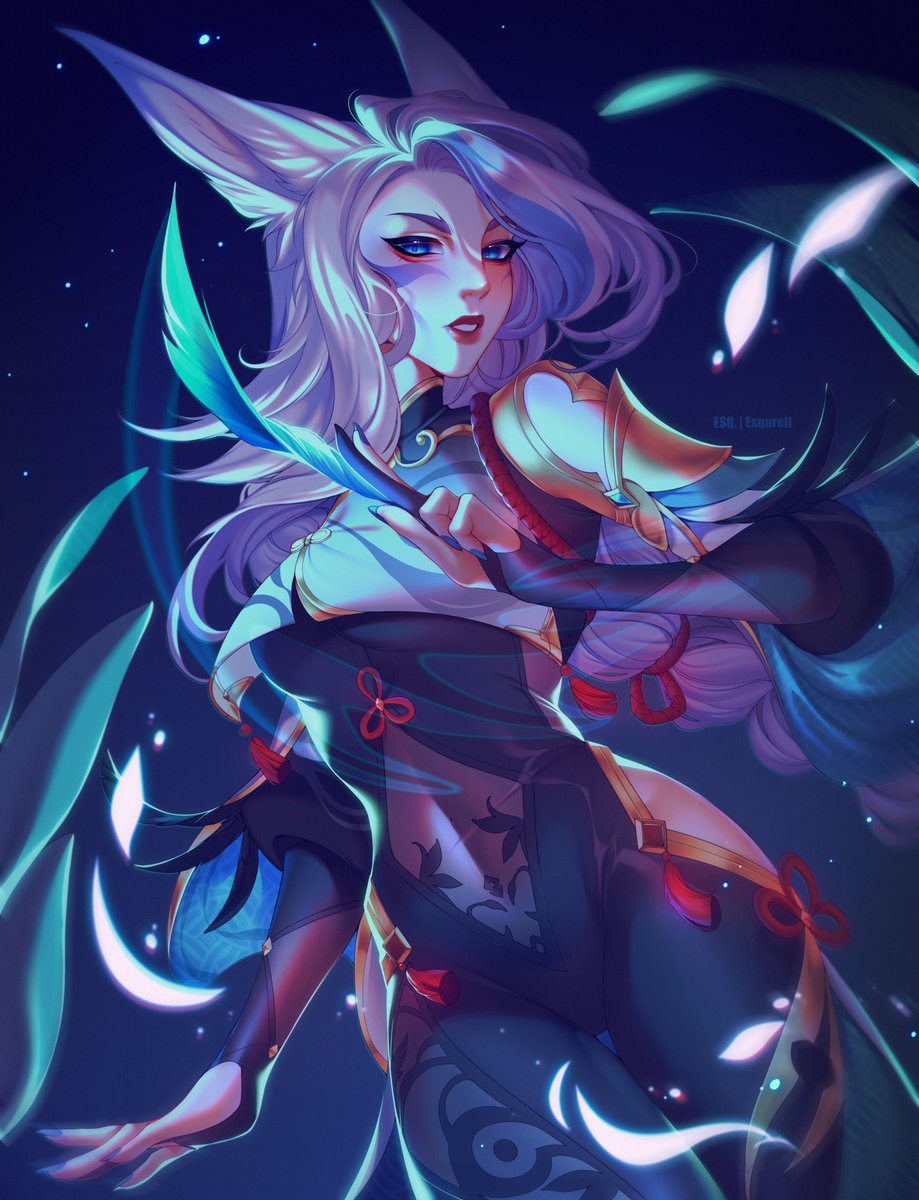esqurell's tweet photo. Finishing a WIP from a start of the year? 
yes.

Xayah in Shenhe outfit for yall 🩵 https://t.co/8Df1sLMylE