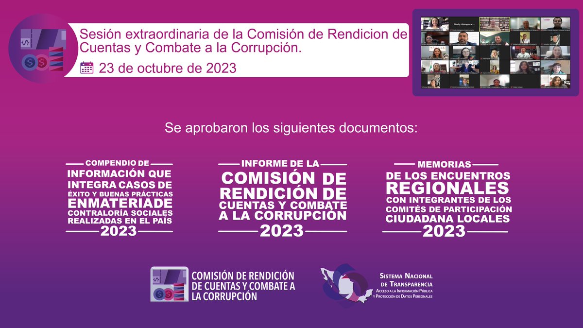 Se llevó a cabo la sesión extraordinaria de la Comisión de Rendición de Cuentas y Combate a la Corrupción, donde se aprobaron documentos del trabajo realizado en el período 2022 - 2023, por esta Comisión coordinada por <a href="/GildaSegovia4/">GildaSegoviaC</a> , Comisionada Presidenta del <a href="/Inaip/">Inaip Yucatán</a>