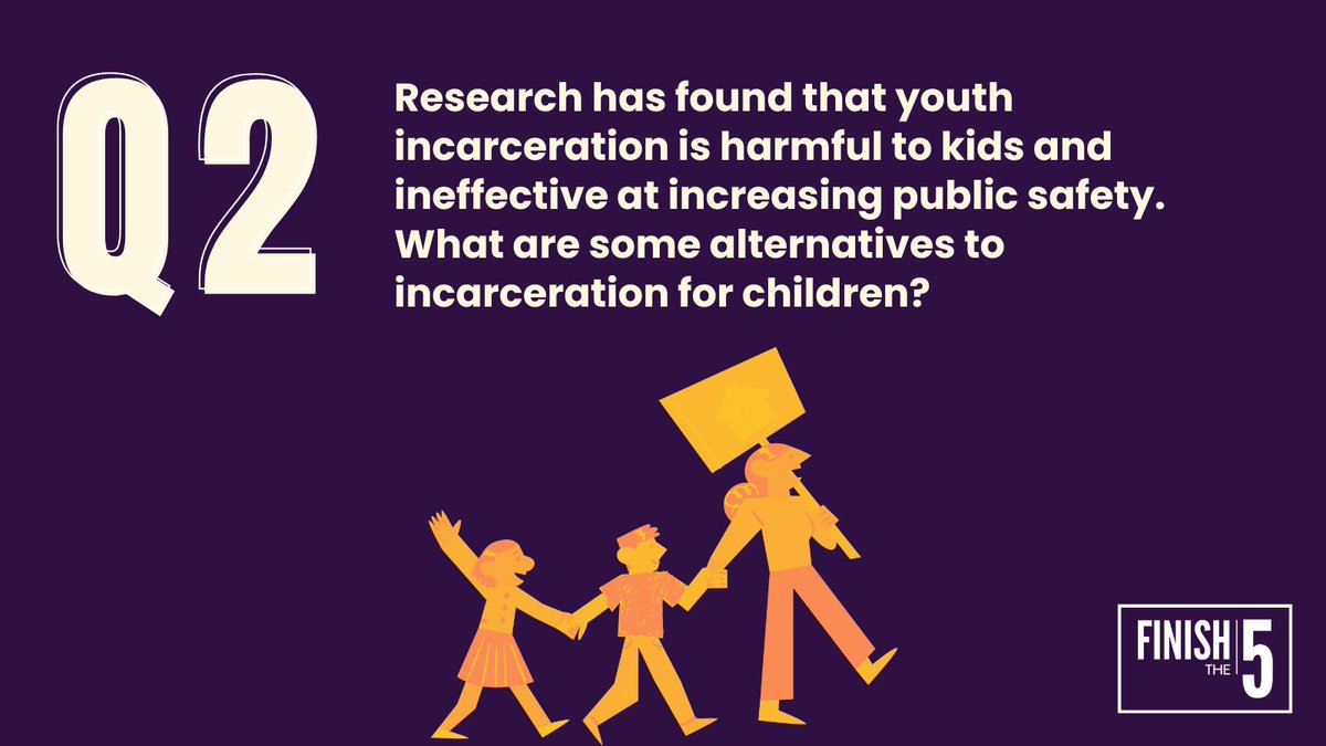 TexasCJE's tweet photo. Q2: Research has found that youth incarceration is harmful to kids and ineffective at increasing public safety. What are some alternatives to incarceration for children? #YJAM2023 #FinishThe5 #Ft5TownHall https://t.co/T1rUiSXlto