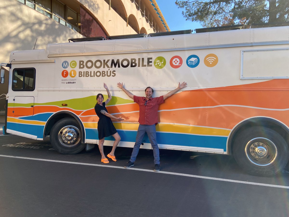 Marinlibrary's tweet photo. The MCFL Bookmobile has a new look! To celebrate the 75th anniversary of the MCFL Bookmobile, and the exciting new wrap, the Bookmobile will be going on a Marin Library Tour! Learn more: https://t.co/ERdyx09qjE https://t.co/r1ilSuKgbO