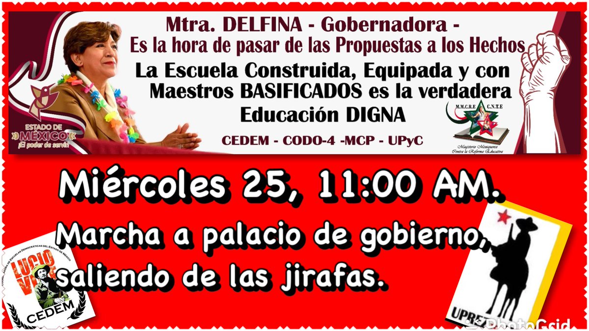 MrProfee's tweet photo. #ÚLTIMAHORA Mañana 25, 11:00 AM, organizaciones unidas salimos a marchar, exigiendo a este nuevo gobierno nuestras demandas. El maestro luchando, también está enseñando. @delfinagomeza @Edomex @horacioduarteo @SeducEdoMex https://t.co/SrENbvfOhH