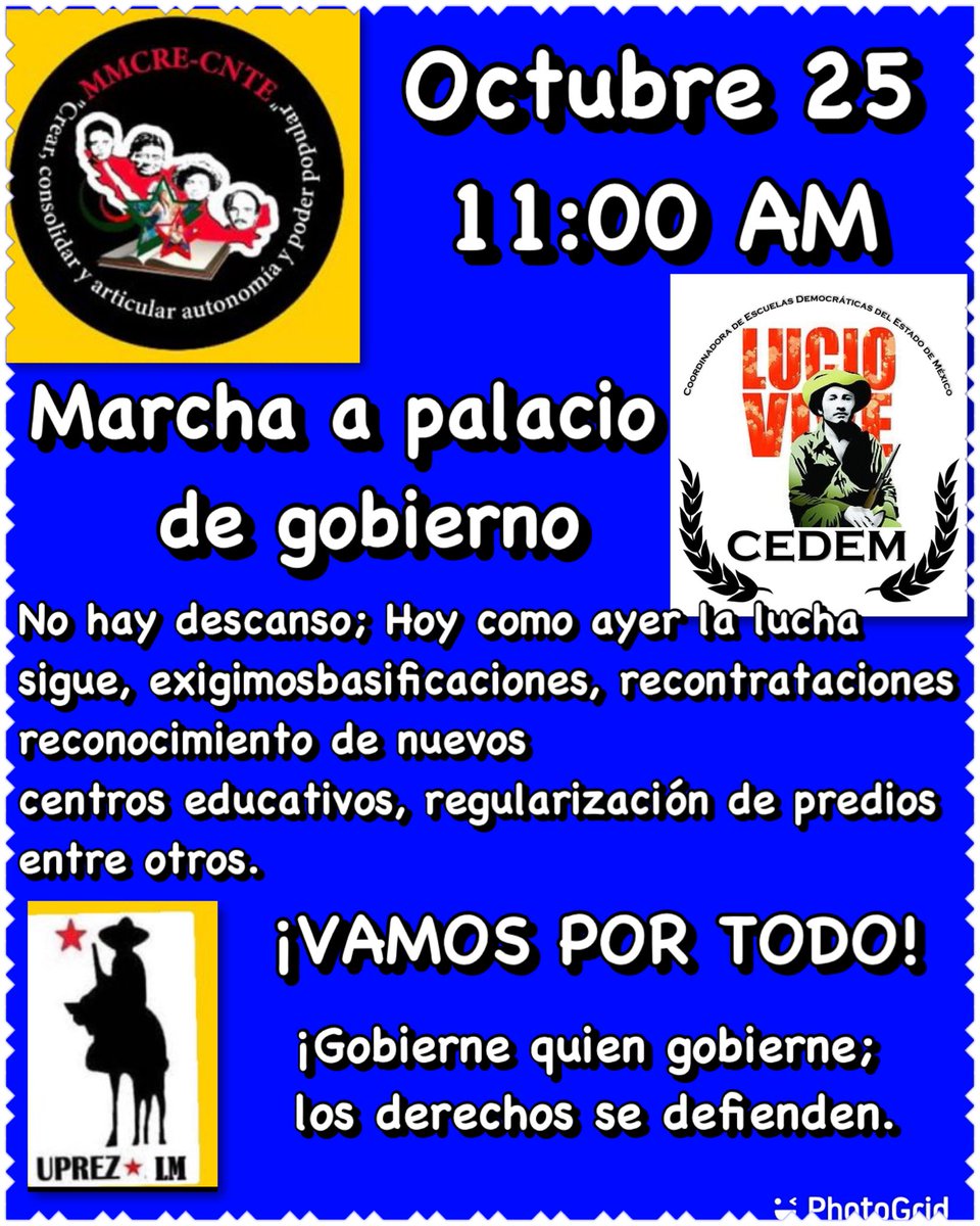 MrProfee's tweet photo. #ÚLTIMAHORA Mañana 25, 11:00 AM, organizaciones unidas salimos a marchar, exigiendo a este nuevo gobierno nuestras demandas. El maestro luchando, también está enseñando. @delfinagomeza @Edomex @horacioduarteo @SeducEdoMex https://t.co/olx1vZpAJT
