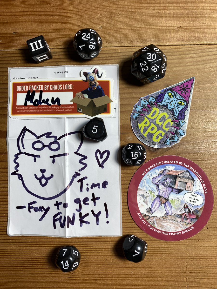 My order got delayed, but <a href="/GoodmanGames/">Goodman Games</a> totally took care of me. Time to roll some funky dice!