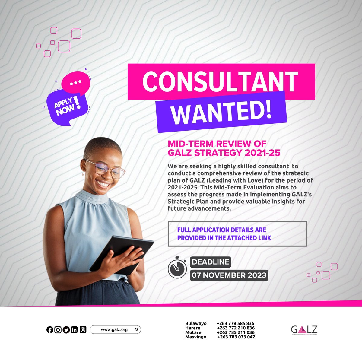 galzinf's tweet photo. We are on the lookout for a seasoned consultant to assess and refine our current organisational strategy (2021-2025: Leading with Love).
Believe you are the expert we need?
Full Application Details: https://t.co/4XLa2Lf1YK
#leadingwithlove
#consultants
#ApplyNow https://t.co/CVl7SoUsDr