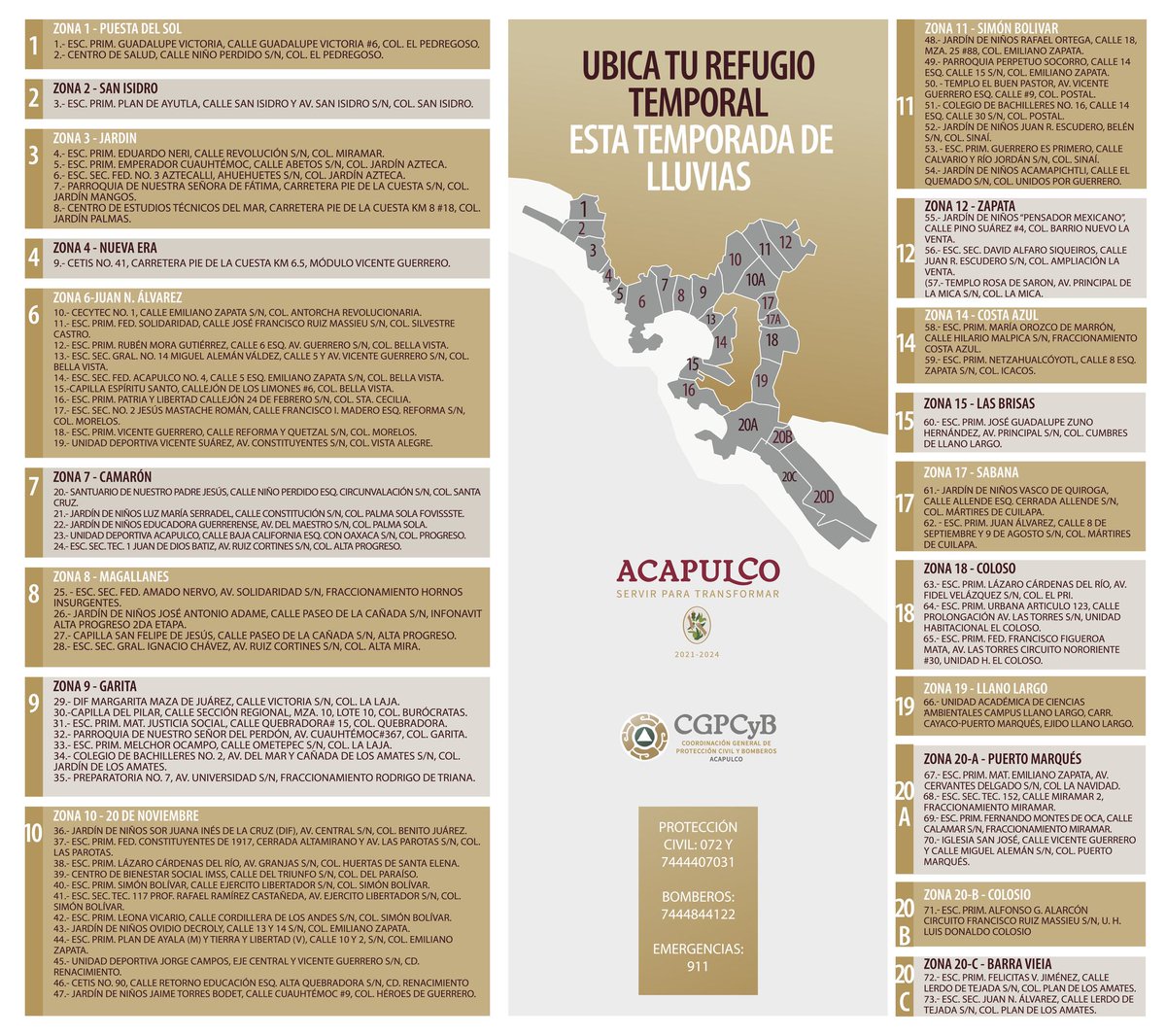 Capama_Acapulco's tweet photo. La lista de estos refugios: https://t.co/fBDMLjZeOB

Si tu vivienda está en riesgo, no lo dudes y acude al refugio más cercano. #OTIS #CAPAMAcercaDeTi
Recuerda los números de emergencia en: 7444844123, 7444407031, 7444856170, 911 y 071. https://t.co/KBF6lofc0O