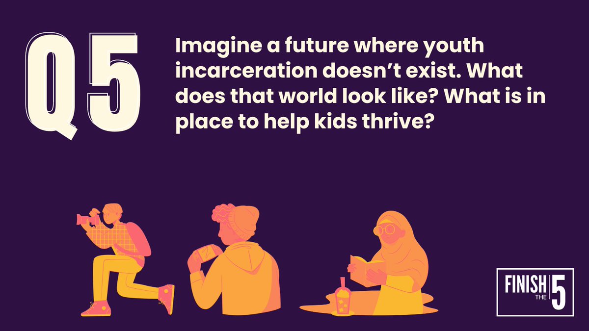 TexasCJE's tweet photo. Q5: Imagine a future where youth incarceration doesn’t exist. What does that world look like? What is in place to help kids thrive? #YJAM2023 #FinishThe5 #Ft5TownHall https://t.co/TLlwKsN56f