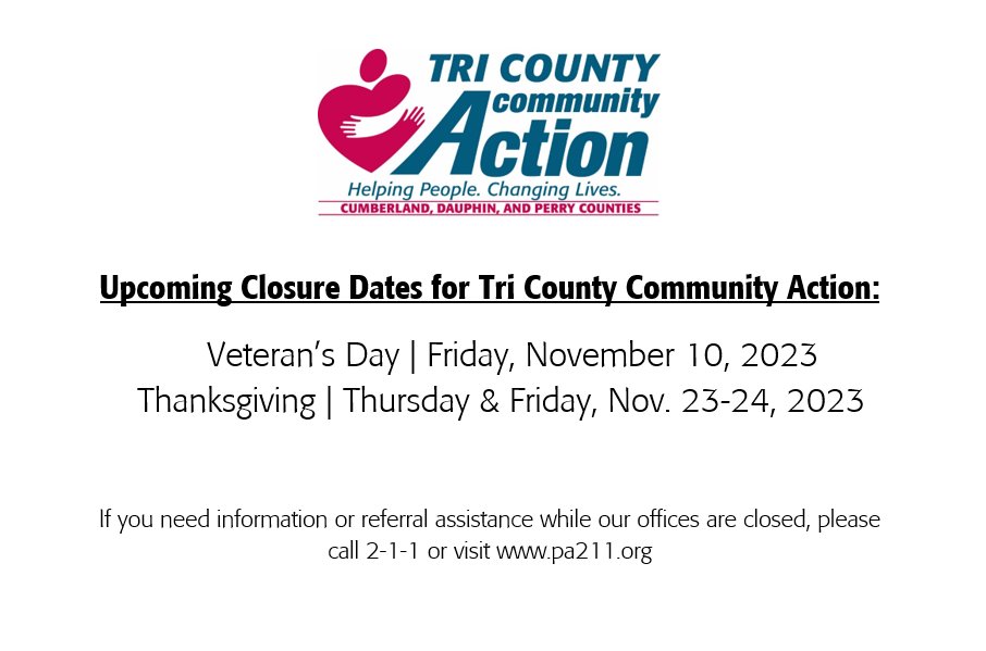 Upcoming Closure Dates for TCCA: