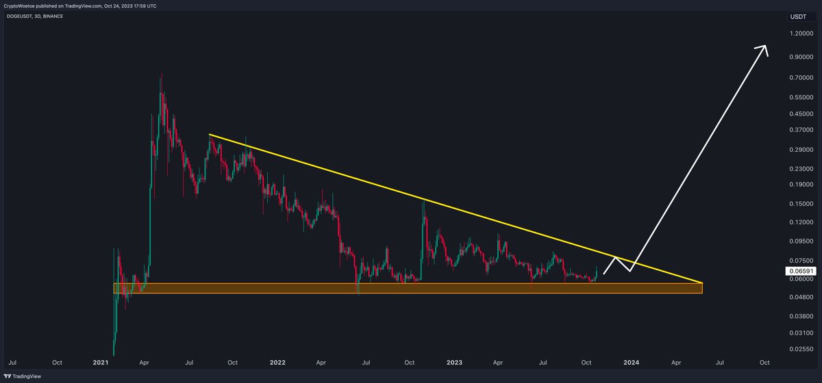 cryptowoetoe's tweet photo. Every $1000 put in $DOGE at this price will be $15,000 when DOGE hits a dollar in 2025. Few understand. https://t.co/2BrzZmM3J5