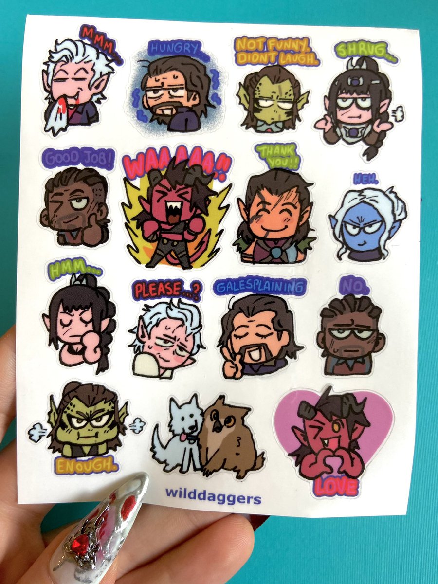 ok one last shill, bg3 sticker sheets 🔥matte vinyl and clear emote style ones :3