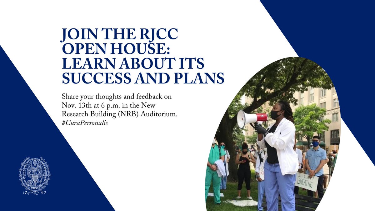 Want to learn more about GUMC's Racial Justice Committee for Change (RJCC)? Join us to learn about its successes and plans for the future, and provide critical feedback on Nov. 13 at 6 p.m. in the NRB auditorium. Light snacks #curapersonalis