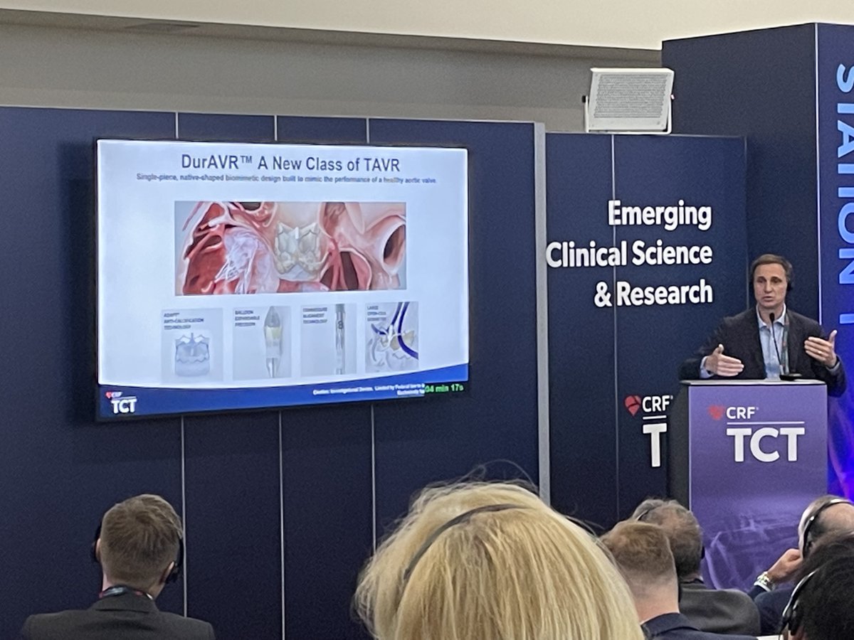 AnterisTech's tweet photo. Standing room only! At #TCT2023, @chrismeduri presented the latest data from the DurAVR™ THV FIH Study. Remarkable hemodynamic results are holding steady at 6 months and 1 year post-op! More info: https://t.co/qIicm0M8o2

#TAVR #TAVI #clinicaltrial #innovation https://t.co/NAeXamAJwO