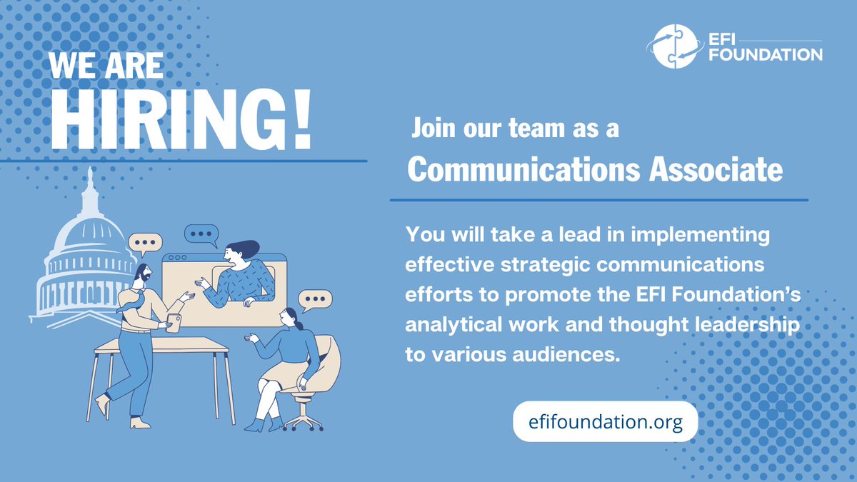 We are hiring a communications associate at the <a href="/EFIFoundation/">EFI Foundation</a>. If you have energy communications experience &amp; are dedicated to advancing the #energy transition, share your ambitions with us by applying. See this &amp; other #job postings on our careers page: efifoundation.org/about-us/caree…