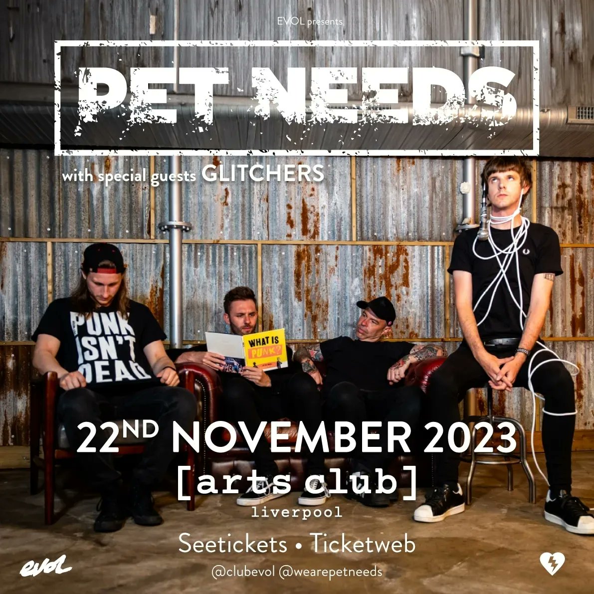 Two high-octane, frenzied, high energy live shows from crucial groups coming to <a href="/artsclublpool/">Arts Club Liverpool</a> on B2B Wednesday's in November as we bring you @TheMeffs + @bruise_control and @wearepetneeds + <a href="/GlitchersBand/">Glitchers</a> 🔥

Tickets for either or both via <a href="/seetickets/">See Tickets</a>: seetickets.com/promoter/evol-…