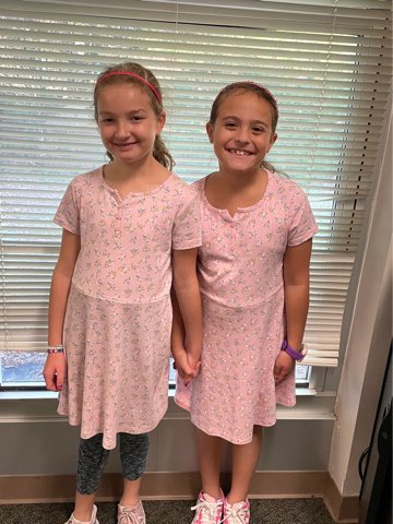 Twinning day at school for these two! They found out they had matching dresses, headbands and wanted ponies!  <a href="/YMESPTA/">Yates Mill PTA</a> @ymesrockspe