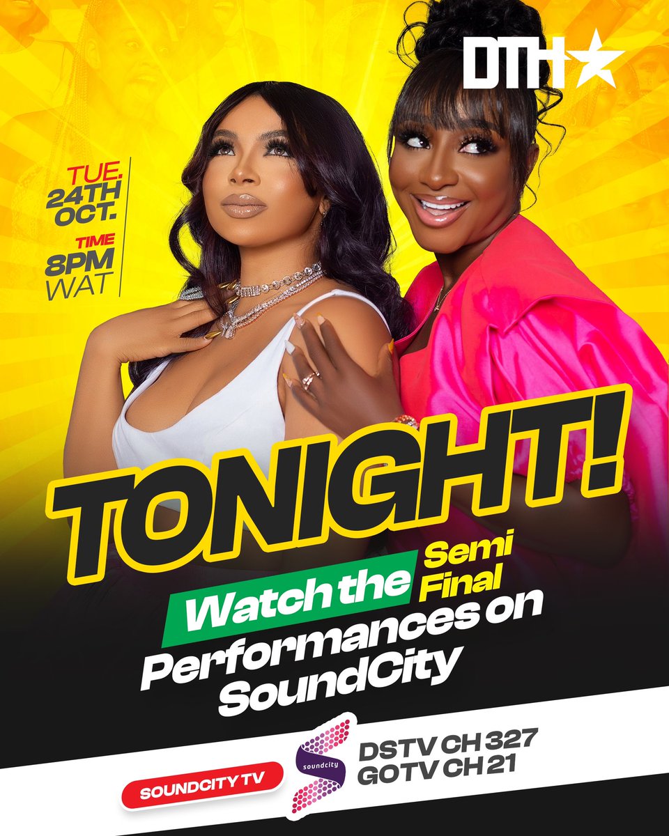 Who else is ready for the Semi Finals of DTH Season 3 tonight? 🥰🔥

Showing on SoundCity TV (Dstv CH 327, Gotv CH 21) tonight by 8pm.

#de9jaspirittalenthunt #dth