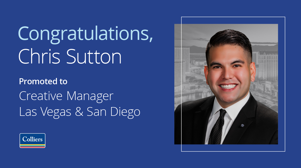 Congratulations to Chris Sutton on his recent promotion to Creative Manager for the Las Vegas and San Diego markets! He's an award-winning Art Director with 22+ years of agency and client-side experience and we're fortunate to have him at Colliers. #acceleratingsuccess