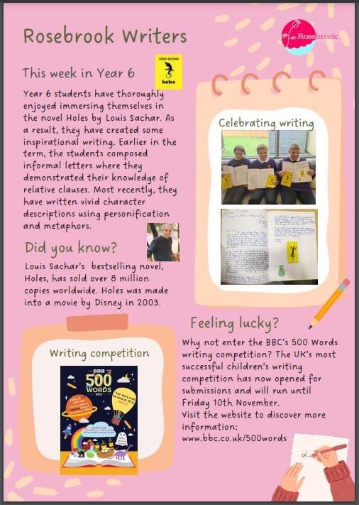 Rosebrookers's tweet photo. Y6 are loving their driver text: Holes. Their writing has been fantastic. Keep being brilliant Y6! @AdAstraTrust #determination https://t.co/JfKhZM9z5D