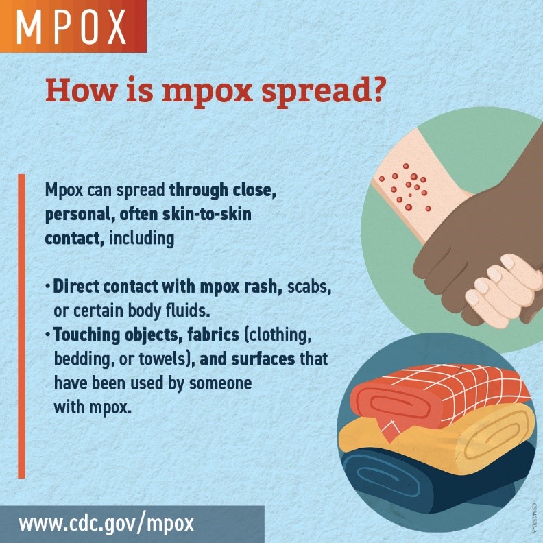 HealthCouncilSF's tweet image. How is Mpox spread? Mpox can be spread through close, personal, often skin-to-skin contact, including: Direct contact with Mpox rash and touching objects, fabrics, and surfaces that were used by someone with Mpox. #Mpox #miamidadecounty