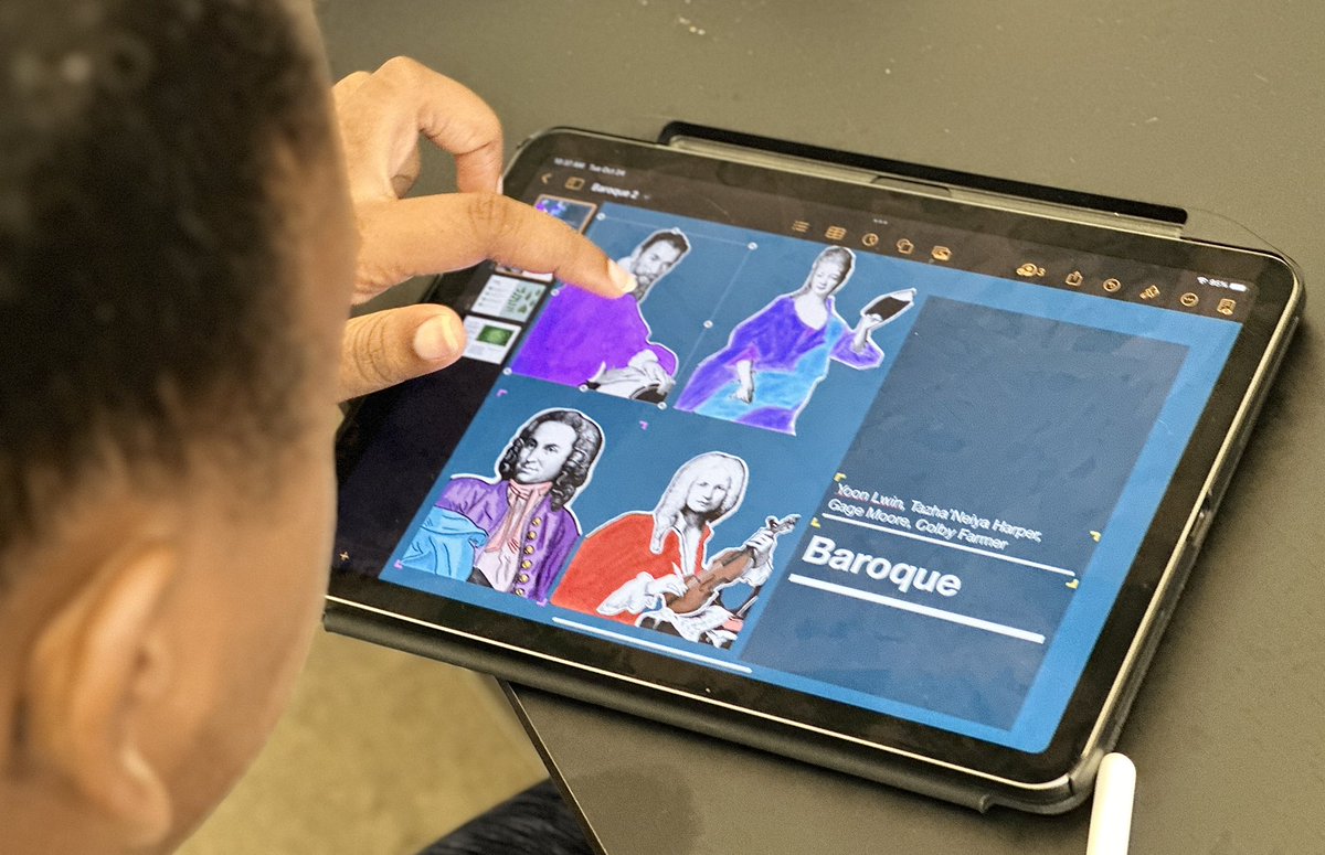 dsorah's tweet photo. Day 1️⃣1️⃣ of Music Appreciation book creation. Creating book covers from our #PopArt from the #EveryoneCanCreate Projects guide and #collaborating in #Pages so that we can start building our books. #CreationOverConsumption #MusAppBk #AppleTeacher #AppleEDU @UVA_Wise https://t.co/zcEKlGhjGB