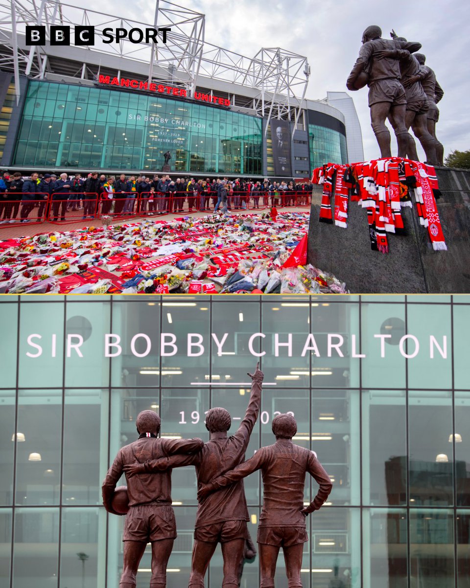 BBCSport's tweet image. Sir Bobby Charlton remembered outside Old Trafford 💐