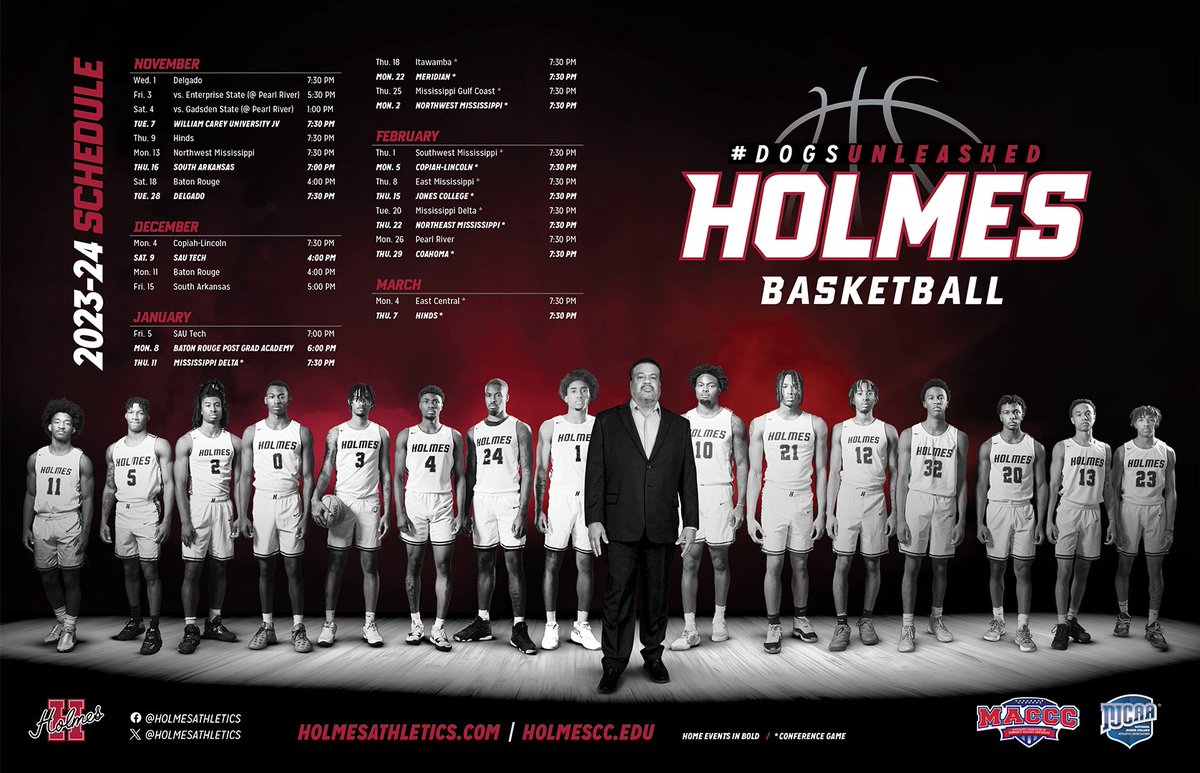 HolmesMBB's tweet photo. 2️⃣0️⃣2️⃣3️⃣-2️⃣4️⃣ Holmes Men’s Basketball Schedule Release 🔥 #WeDogs🐶 #DogsUnleashed https://t.co/wF1Nu5A5bz