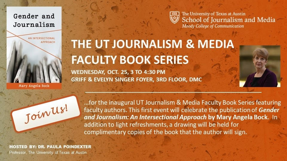 Join us to celebrate Mary Angela Bock tomorrow! This event will celebrate the publication of Mary's book at 3 p.m. in the third-floor lobby of DMC.

#MoodyCMS #CommsStudies #MoodyPride #TexasMoody #UT