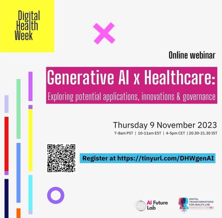 📢Calling young innovators &amp; health professionals!

Curious to know more about #GenerativeAI?

Join our #DigitalHealthWeek webinar to learn about
➡️ Current &amp; future applications in healthcare
➡️ Ethical &amp; governance considerations

Register at tinyurl.com/DHWgenAI