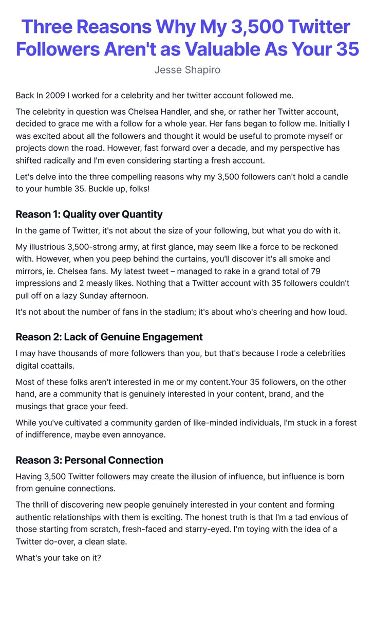 jesseshapiro's tweet photo. Three Reasons Why My 3,500 Twitter Followers Aren't as Valuable As Your 35 https://t.co/rSaogVEsPY
