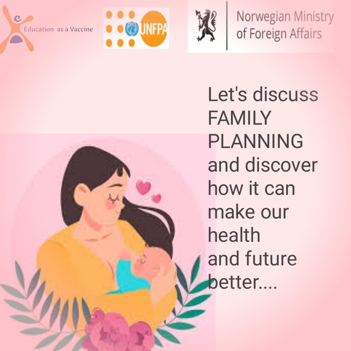 Lots of women have lost their lives while giving birth to baby number 9 or even 10. 

With access to information on Family Planning, this can be stopped.

What is your take on Family planning???

@UNFPANigeria
@EVA_Nigeria
@NorAmbNigeria

#SRH4U
#startFamilyPlanning