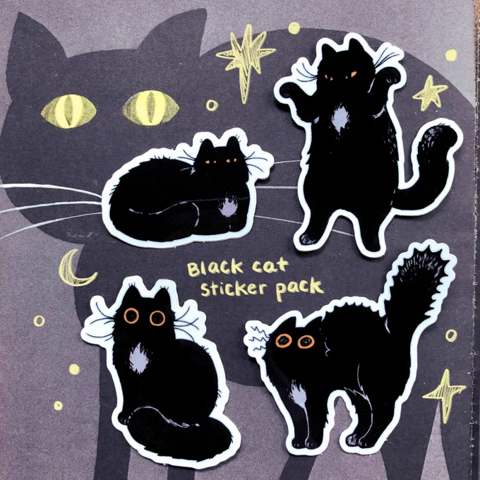 a handful of the spooky merch currently available in my shp! black cats, witches, and magic, oh my!   vickisigh.bigcartel.com