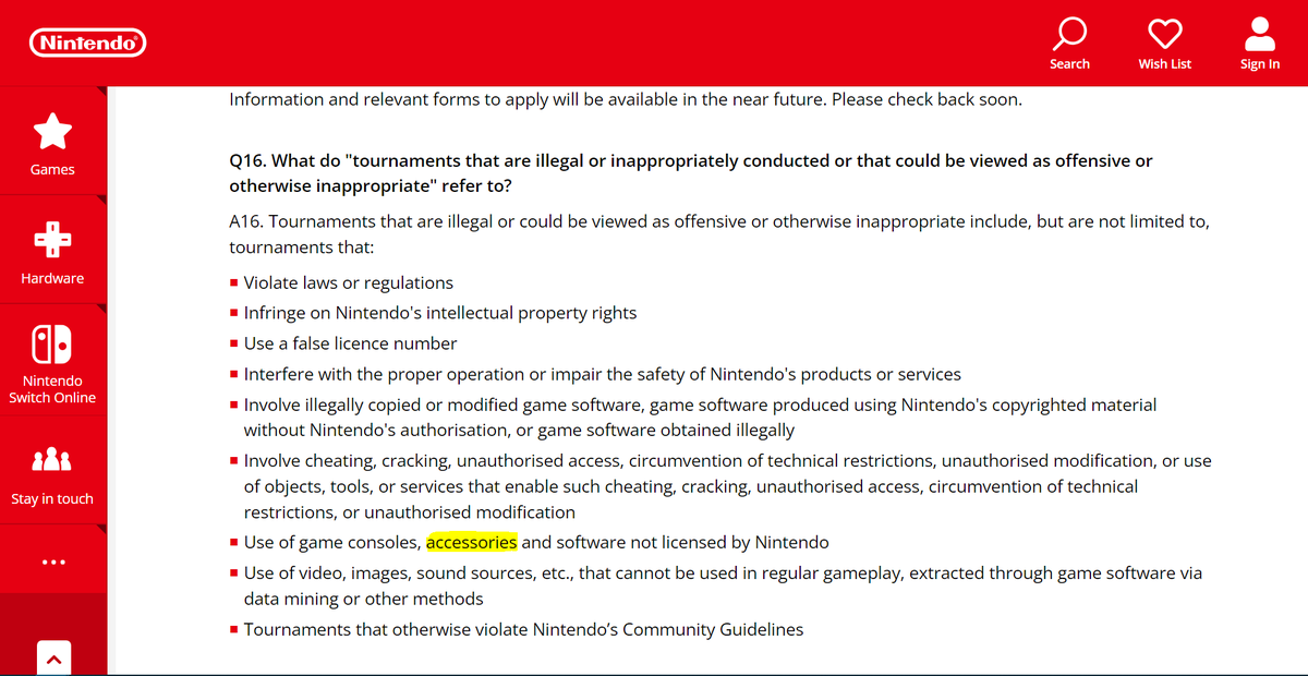 Time for a long RANT, becuase I have NEVER been more disappointed in Nintendo then I am today, this is a huge step back for accessibility in gaming...

Today Nintendo released a new "Community Tournament Guidelines" that will take effect on November 15th, 2023 (1/10) 🧵