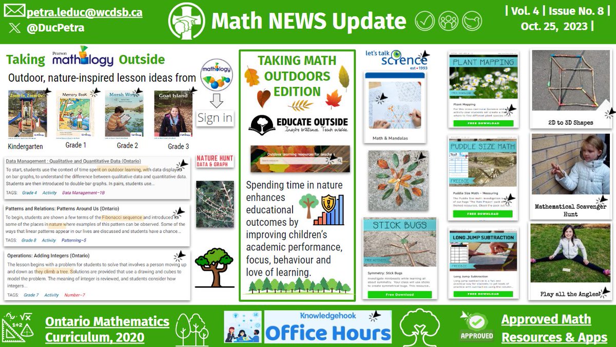 DucPetra's tweet photo. 📢Math NEWS Update Issue # 8⃣ ✅-out this week’s special edition 🌳🍂“Taking Math Outdoors”🍃🍁➡️https://t.co/LnOXYO1FhV
☀️https://t.co/GGMoKUeUPV nature-inspired lessons & Little Books
💮@LetsTalkScience math & mandalas
🌱#educateoutside lessons @WCDSBLearns https://t.co/O6w0V3vBg6