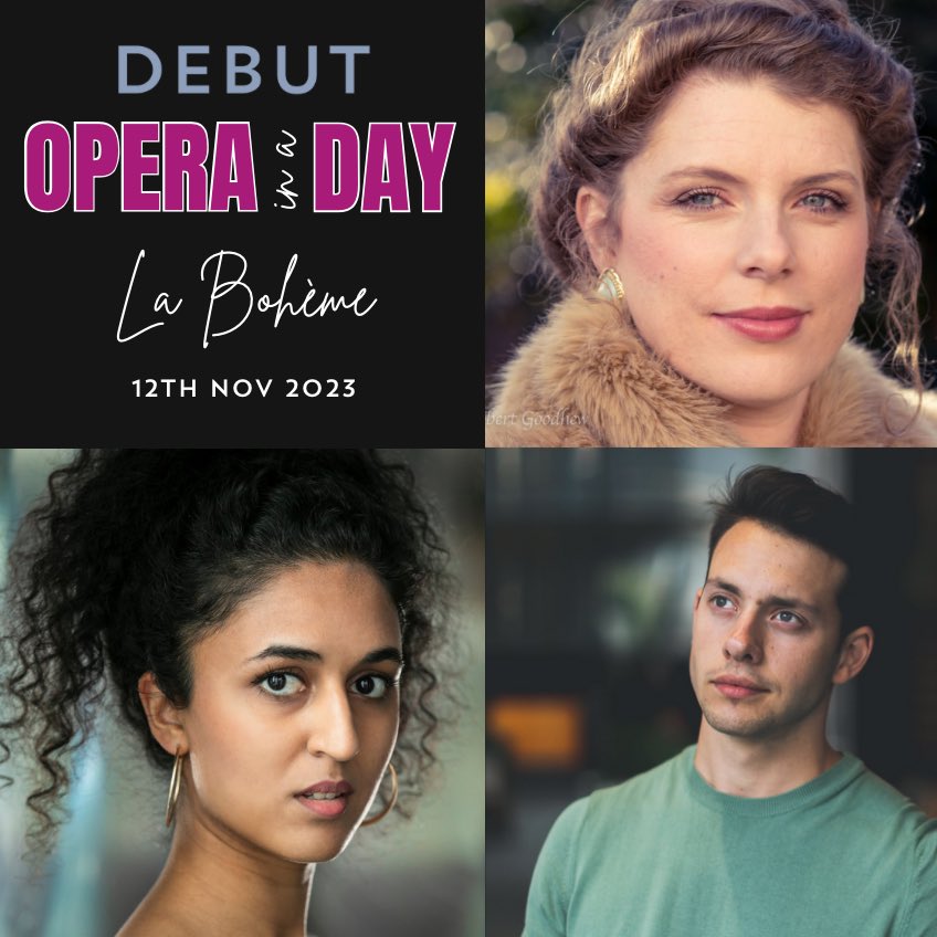 DEBUTclassical's tweet photo. 📣 more exciting cast announcements for #operainaday La Bohème on 12th November 🎶🤩

🌷 Anna Goodhew | Mimì
💕 Natasha Agarwal | Musetta 
🎶 Thomas Chenhall | Schaunard 

More to be announced 🔜

#debutclassical #opera #laboheme #puccini #soprano #baritone #singers https://t.co/Md3tOX6dQk