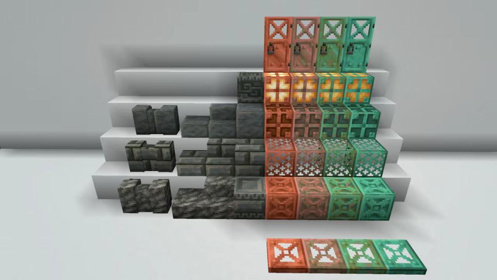 _MINECRAFT_LIVE's tweet photo. Here is every new copper block variants and tuff family block set with all of its slabs stairs walls and Chiseled glory ! https://t.co/Pr6kK6BNGy