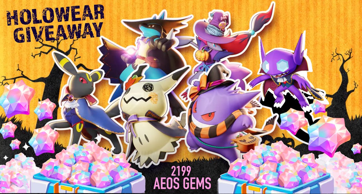 👻🎃Halloween Holowear Giveaway🎃👻

💎 2199 AEOS GEMS to use for any legendary holowear!

🗓️ Now–10/31

To enter:
1️⃣ Follow
2️⃣ Like &amp; RT
3️⃣ Comment your favorite spooky Pokémon

✨️ BONUS ENTRY! React to our discord giveaway announcement (server link in replies) 

#PokemonUNITE
