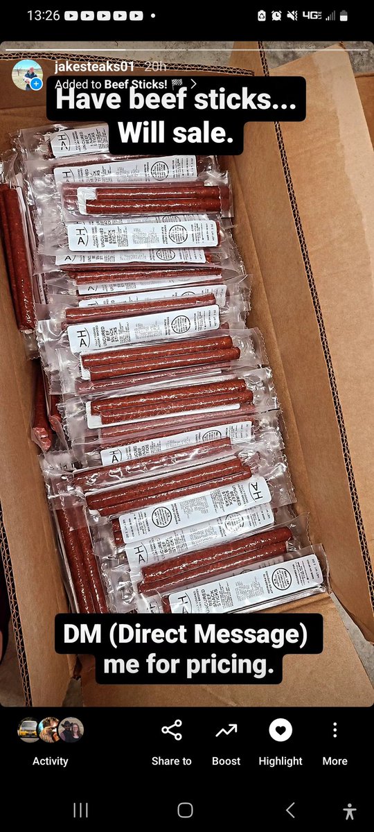 Have beef sticks, will sell.

Can ship Nationwide.

DM (Direct Message) me for options &amp; pricing. 🙏🤳🌿🐂🥩
