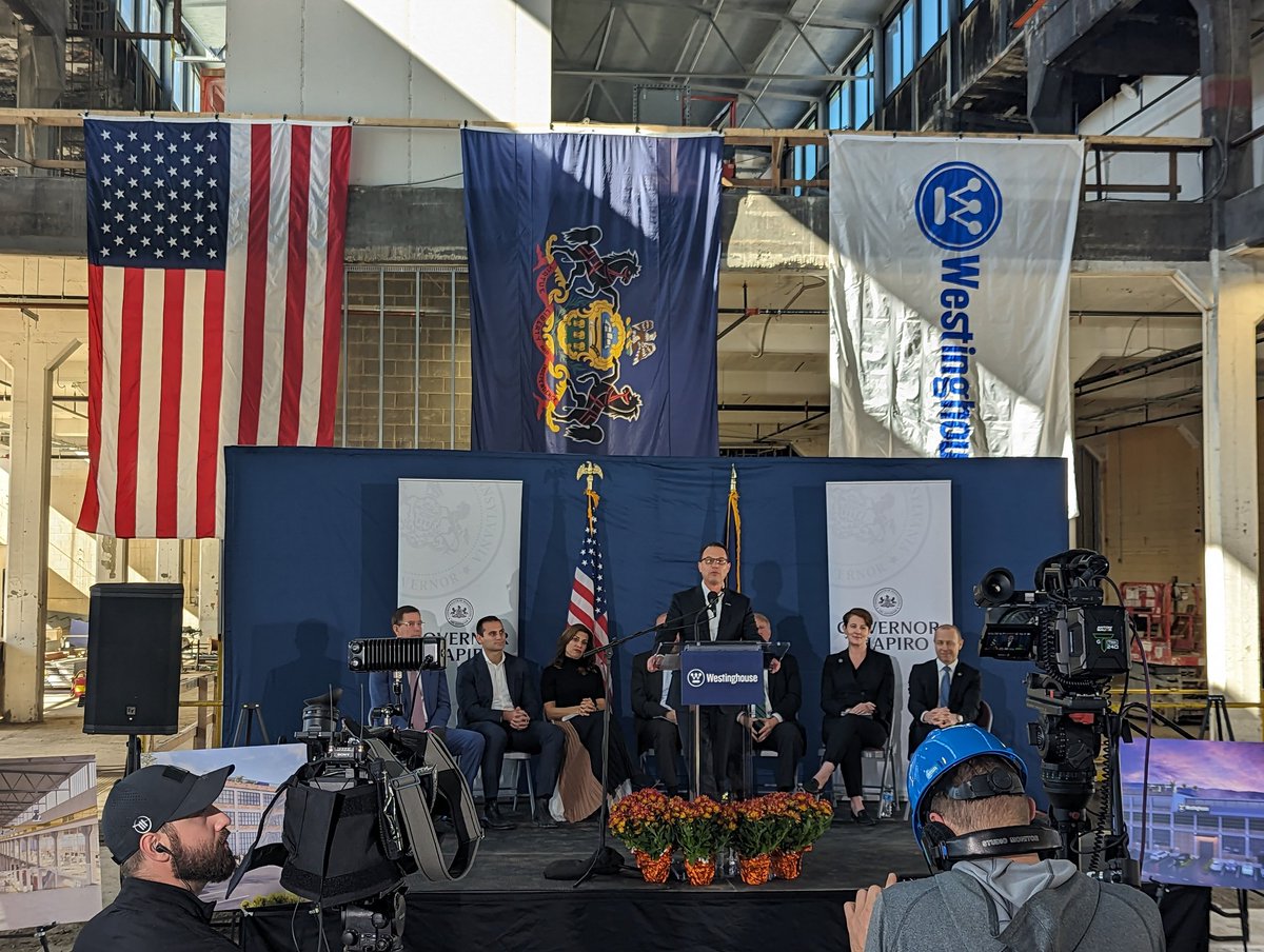 energybants's tweet photo. PITTSBURGH: Reactor manufacturing is returning to the Steel City.

Penn. @GovernorShapiro speaks at the launching of Westinghouse's eVinci microreactor factory in the town of Etna, named after the Italian volcano to describe the fires and furnaces of the steel mills here.

"I want to win at everything and I want Pennsylvania to be the best. That's why I'm excited about this facility."

Spicy words from the new governor.

He's citing the role this region played in the industrial revolution and how it continues now by manufacturing nuclear reactors.

He's a Democrat. Democrats are for nuclear. Republicans are for nuclear. The United States is for nuclear. It's an incredible change from the mood just a few years ago.

This building was built in 1902. It's been empty since the 1970s.

Now the lights are coming back on to make nuclear reactors to replace diesel generators for isolated communities and heavy industry.

These reactors are designed to make 5MW of electricity using high temperature. They have a design that would allow them to work in extreme remote locations, even on the moon, so that's being worked on too.

Moon reactors coming to yinz from Pittsburgh.

Nice