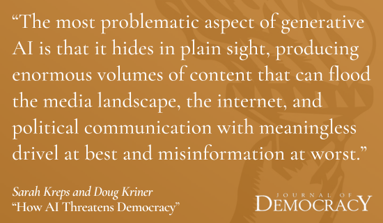 🚨 ONLY SIX DAYS LEFT TO READ FREE!🚨

How does AI threaten democracy? Read this essay by @sekreps and Doug Kriner to find out: muse.jhu.edu/pub/1/article/…