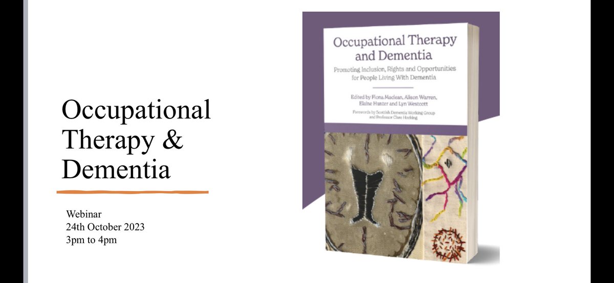 Thank you to all 120 attendees who participated in our first webinar today, highlighting our book: ‘Occupational Therapy & Dementia’ 👇 Special thanks to Margaret @S_D_W_G & @mason4233 Our next webinar is on Tuesday 7th November 2023, 19:00 - 20:00. Hope to see you then!